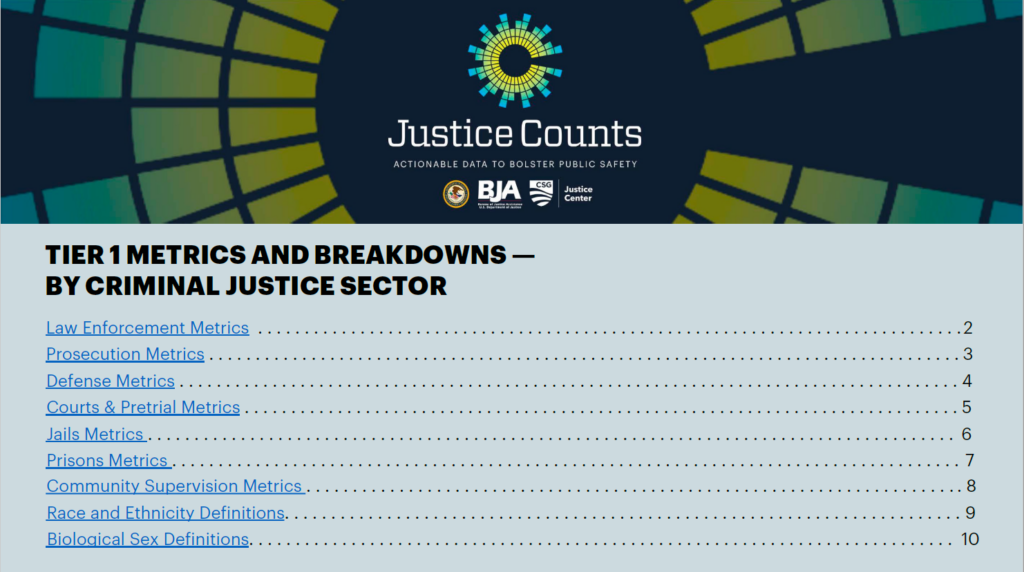 Tier 1 Metrics and Breakdowns by Justice Sector